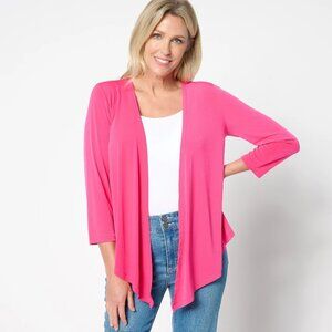 Susan Graver Every Day Liquid Knit 3/4 Sleeve Signature Shrug - Rose Sz L a64743